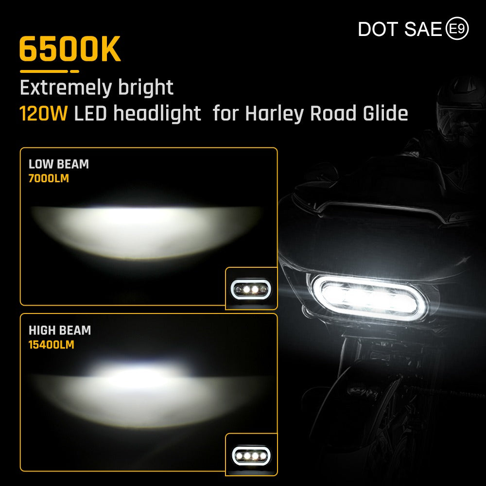 Road Glide Headlight 120W 1200+ Lumens